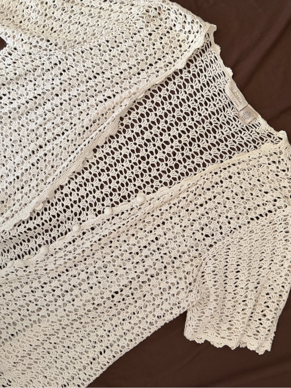 Studio Works Cream Open-Knit Crochet Vest